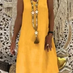 V-neck Sleeveless Vest Casual Cotton Linen Loose Mini Dress