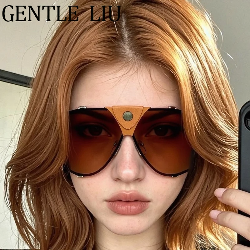 Steampunk Oversized Vintage Pilot Sunglasses Oval Shield - Image 6