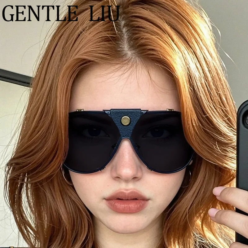 Steampunk Oversized Vintage Pilot Sunglasses Oval Shield - Image 5