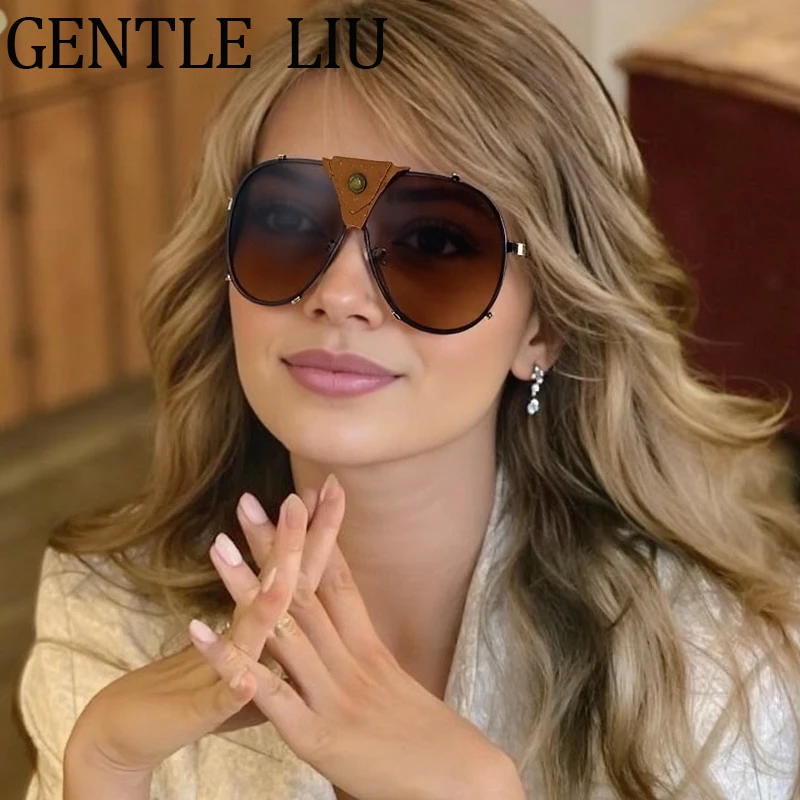 Steampunk Oversized Vintage Pilot Sunglasses Oval Shield - Image 4