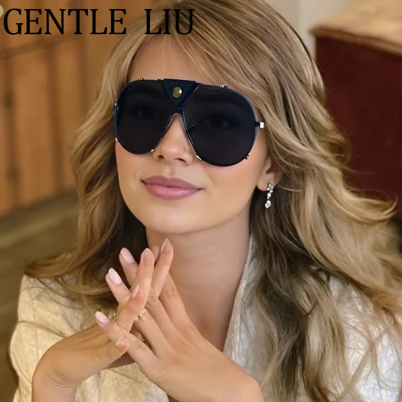 Steampunk Oversized Vintage Pilot Sunglasses Oval Shield - Image 3