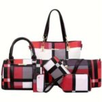 6pcs Elegant Plaid Shoulder Bags & Clutches for Women