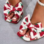 Women's Strawberry Bow Ankle Strap High Heels