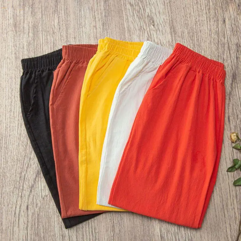 Casual Loose Harem Elastic Waist Cotton Linen Pants - Image 2