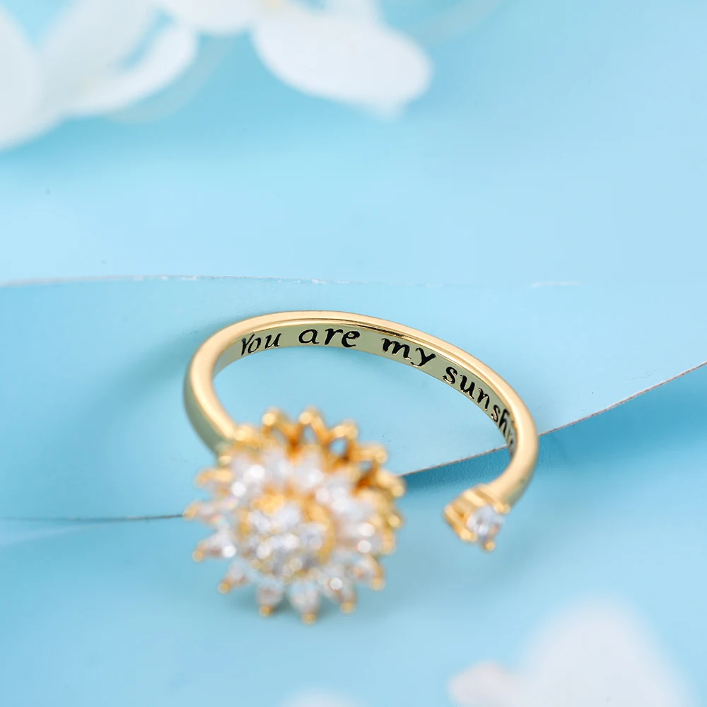 Fidget Anti Stress Anxiety Rings for Women Stainless Steel Gold-plated Rotatable Sun Star Evil Eye Sunflower Spinner Rings - Image 2