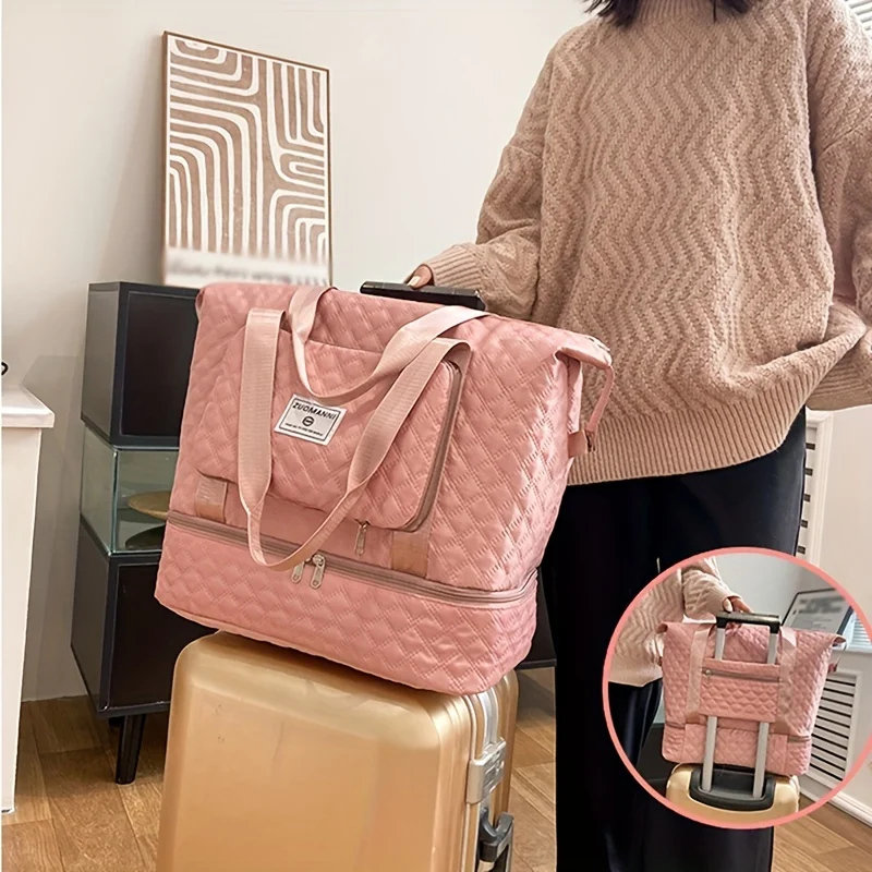 Large Capacity Travel Dufffle Bag for Women Lightweight Argyle Pattern Weekend Overnight Bag Thickened Gym Storage Bag - Image 6