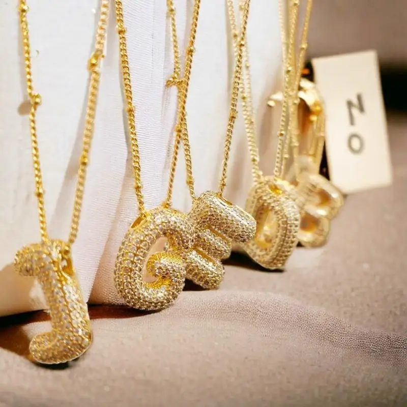 Exquisite 18K-Gold-plated Zircon Pendant Necklace Women's American High Quality Collarbone Chain 26 A-Z Balloon Letter Necklace - Image 4