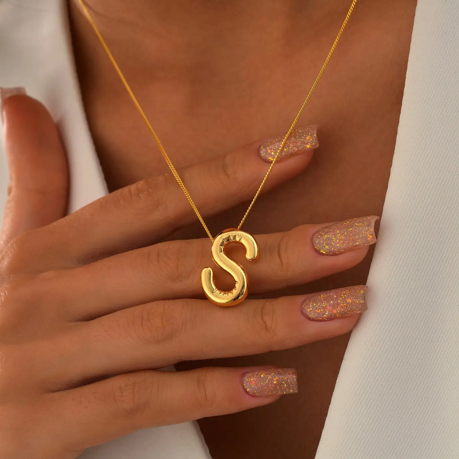 Chunky Initial Letter Pendant Necklaces For Women Gold Color Stainless Steel A to Z Charm Waterproof Jewelry Anniversary Gift