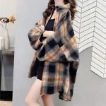 Flannel Shirt Women Casual Blushed Long Sleeve Collared Button Down Plaid Shirts and Blouse Fall Winter Tops Vintage Outfit