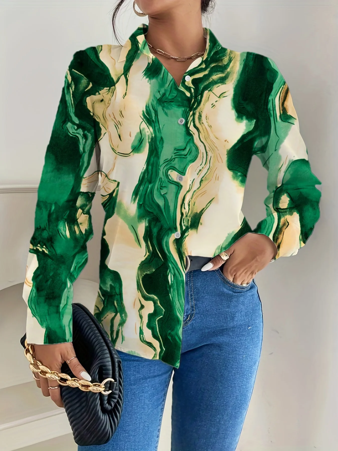 New Arrival Stylish Oil Painting Print Women's Shirt Top - Trendy Fashion Blouse - Image 5