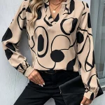 Women's Autumn and Winter Long Sleeve Shirt Notch Collar All-Over Print Shirt Top