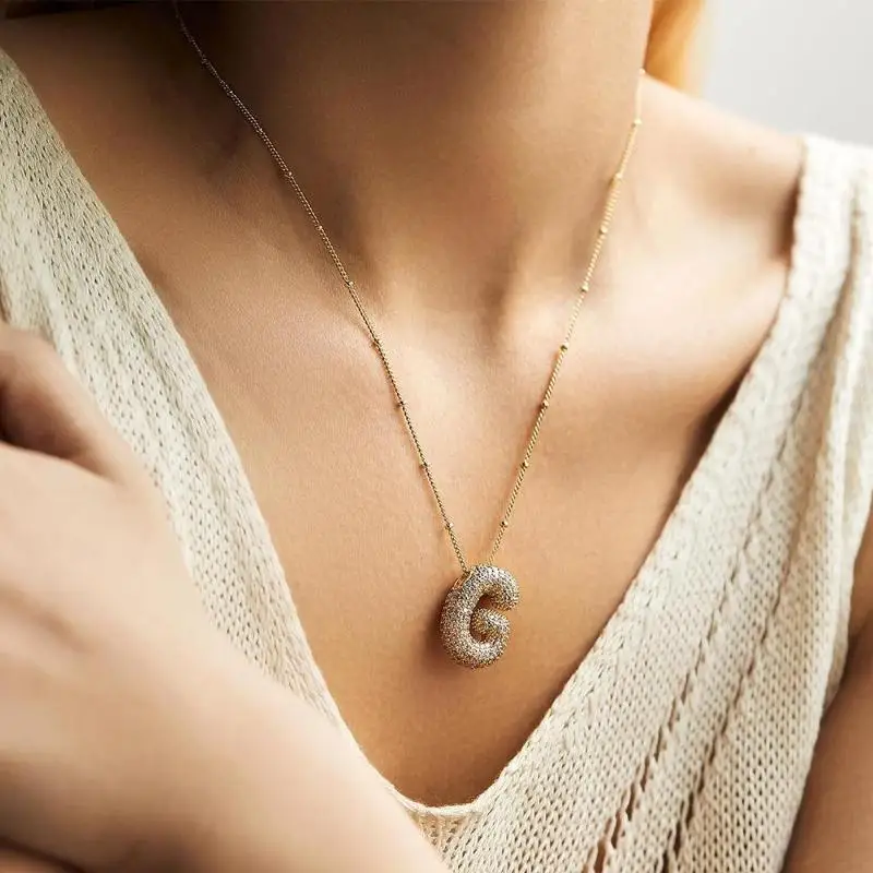 Exquisite 18K-Gold-plated Zircon Pendant Necklace Women's American High Quality Collarbone Chain 26 A-Z Balloon Letter Necklace - Image 6