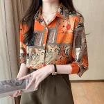 2025 Spring New Style Slim Floral Long-sleeved Shirt Loose Printed Top for Women
