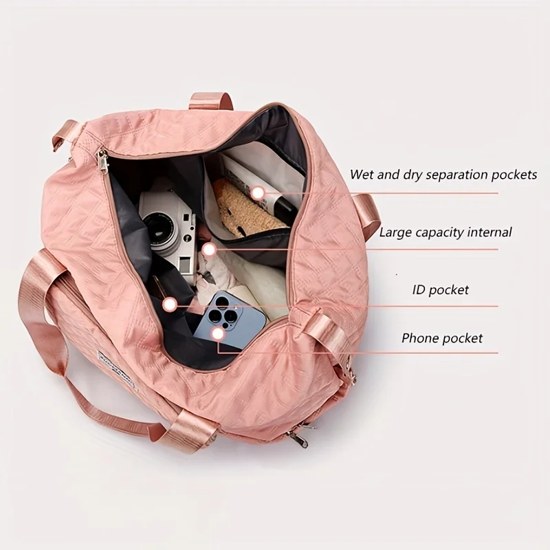 Large Capacity Travel Dufffle Bag for Women Lightweight Argyle Pattern Weekend Overnight Bag Thickened Gym Storage Bag - Image 4