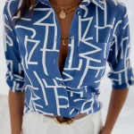 Elegant Women Blouse 2023 Spring and Autumn Temperament Top Long Sleeve Stripe Print Office Slim Fit Pocket Shirt