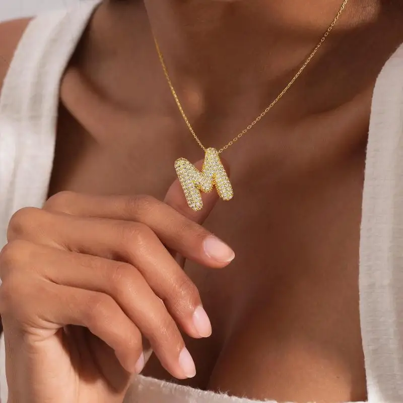 Exquisite 18K-Gold-plated Zircon Pendant Necklace Women's American High Quality Collarbone Chain 26 A-Z Balloon Letter Necklace - Image 3