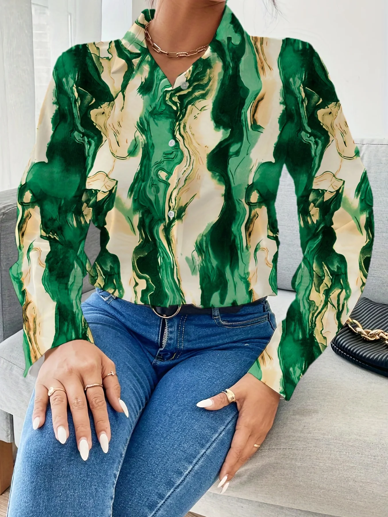 New Arrival Stylish Oil Painting Print Women's Shirt Top - Trendy Fashion Blouse - Image 4