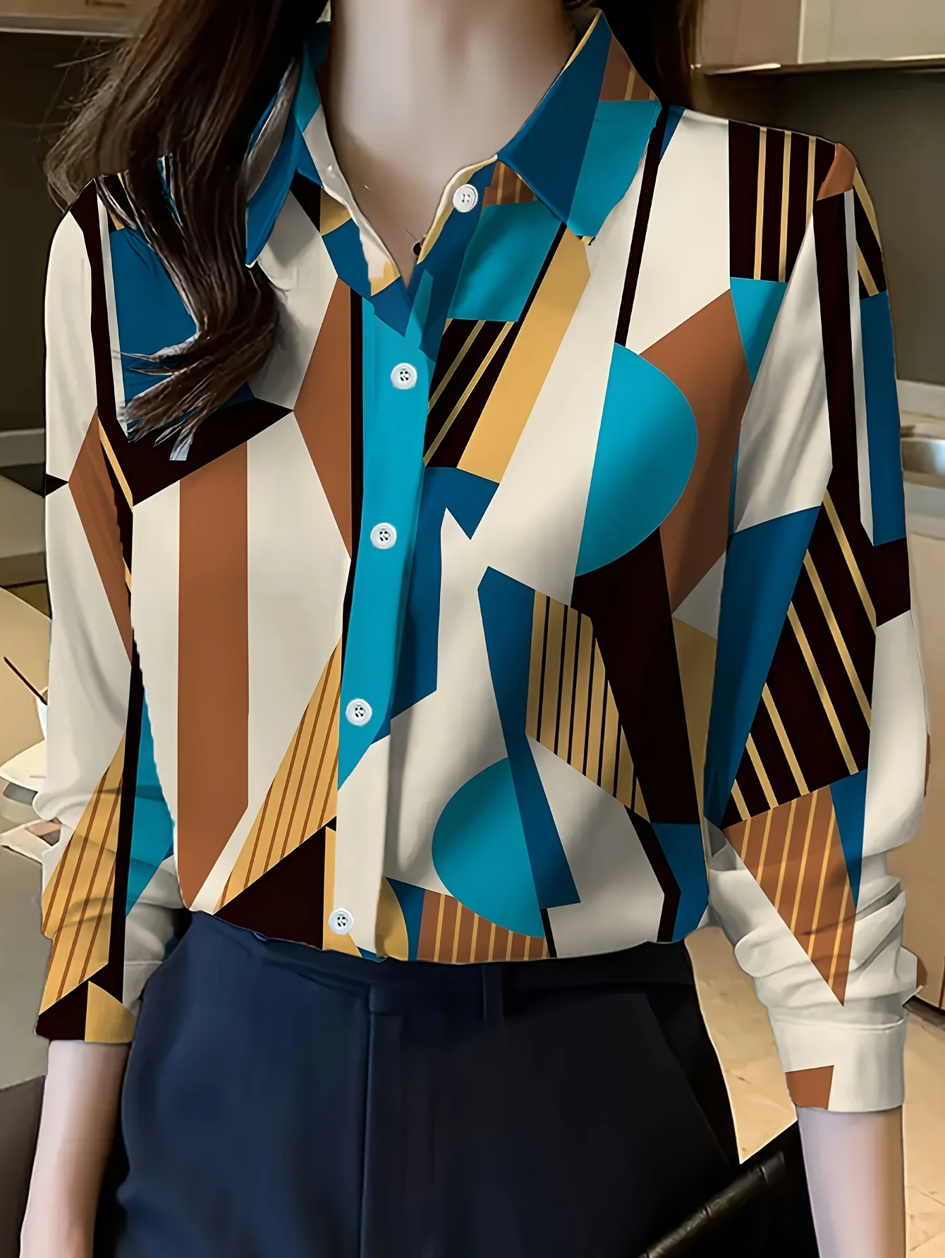 Boutique Ladies Lapel Button Shirt Elegant Temperament Long Sleeve Textured Design Shirt Ladies Daily Commuter Fashion Shirt