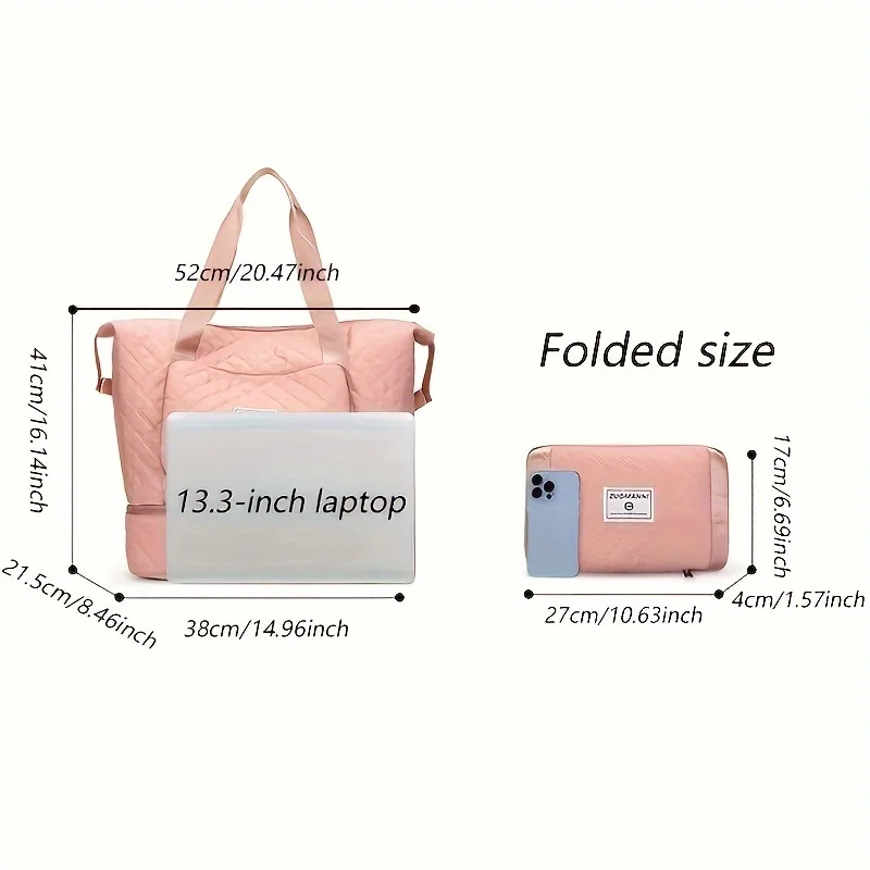 Large Capacity Travel Dufffle Bag for Women Lightweight Argyle Pattern Weekend Overnight Bag Thickened Gym Storage Bag - Image 2