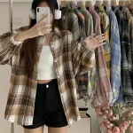 Plaid Shirt Women Autumn Long Sleeve Top Female Vintage Fashion Single Breasted Blouse Ladies Preppy Style Loose Check Shirts
