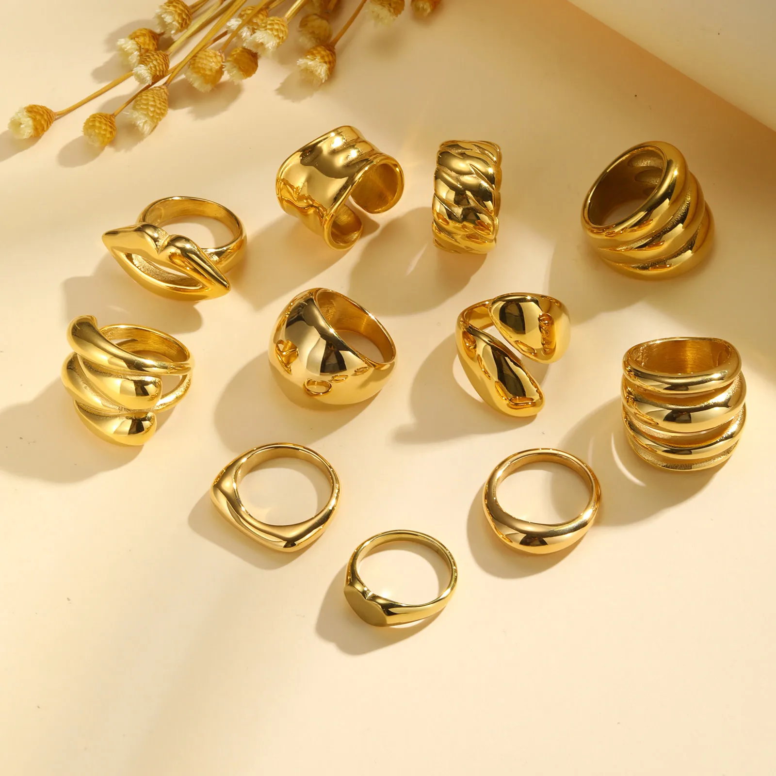Waterproof Stainless Steel Chunky Dome Rings for Women, Geometric Ring Gold Plated Aesthetic Fashion Jewelry - Image 3