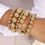 Fashion Stretch Gold Sliver Color 6MM 8MM 10MM 12MM 14MM 16MM Ball Beaded Bracelet for Women Men Round CCB Beads Bracelets