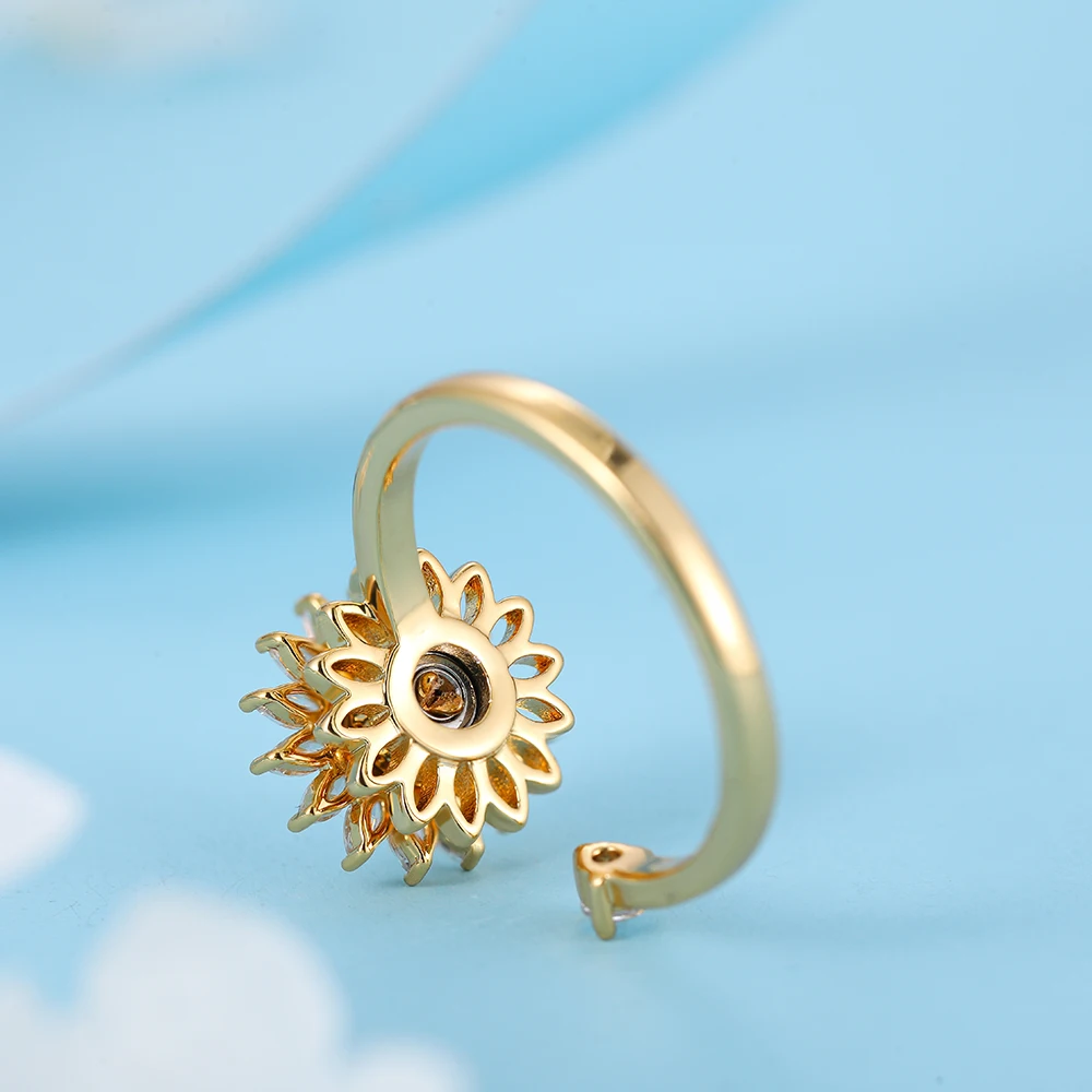 Fidget Anti Stress Anxiety Rings for Women Stainless Steel Gold-plated Rotatable Sun Star Evil Eye Sunflower Spinner Rings - Image 3
