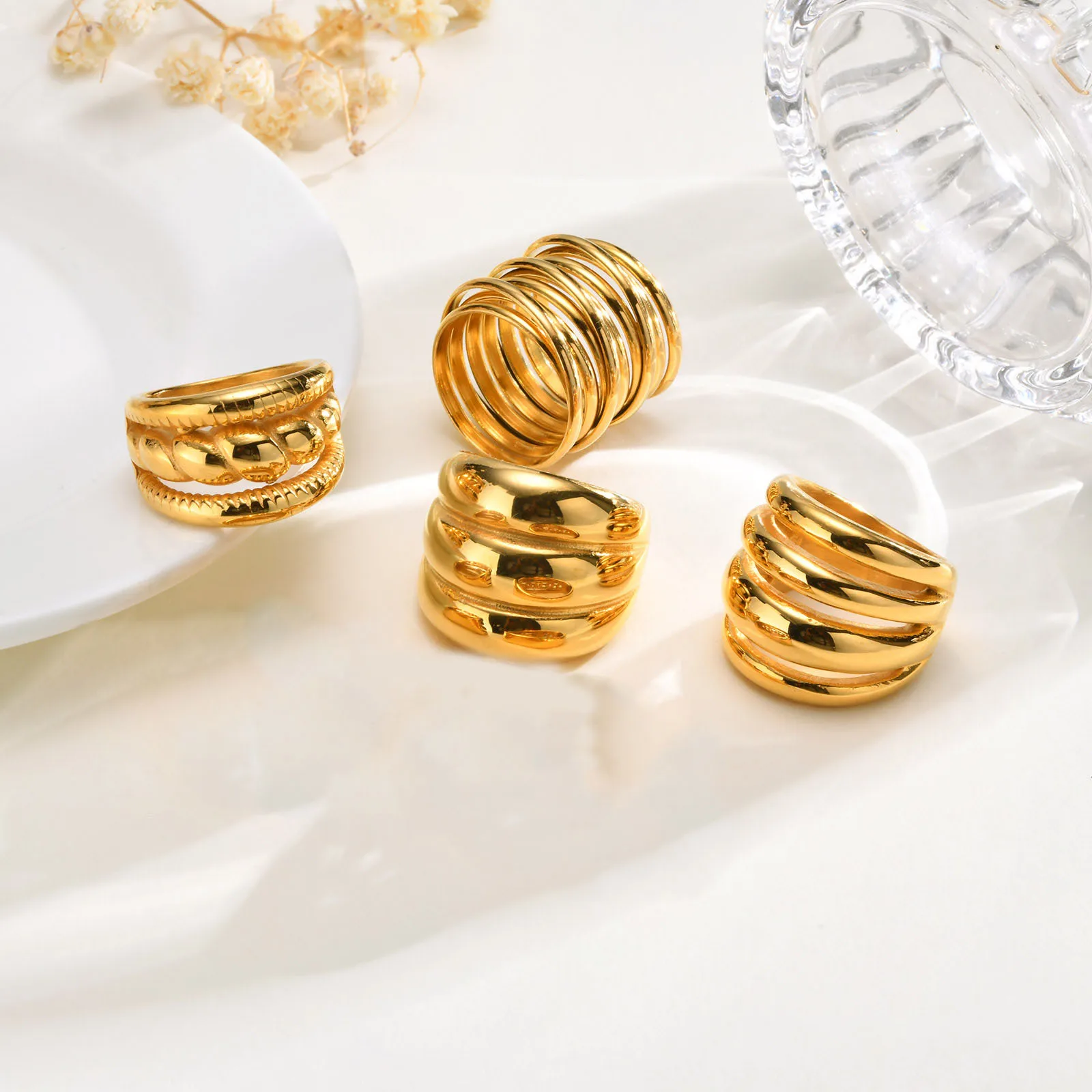 Waterproof Stainless Steel Chunky Dome Rings for Women, Geometric Ring Gold Plated Aesthetic Fashion Jewelry - Image 5
